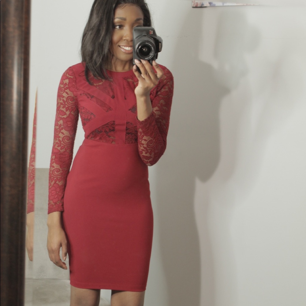 Sexy Midi Red Lace Dress | New